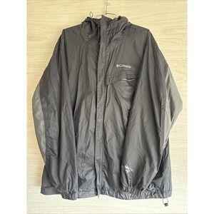 Columbia Omni-Tech Windbreaker Black & Gray Hooded Sz Lg  Waterproof Breathable
